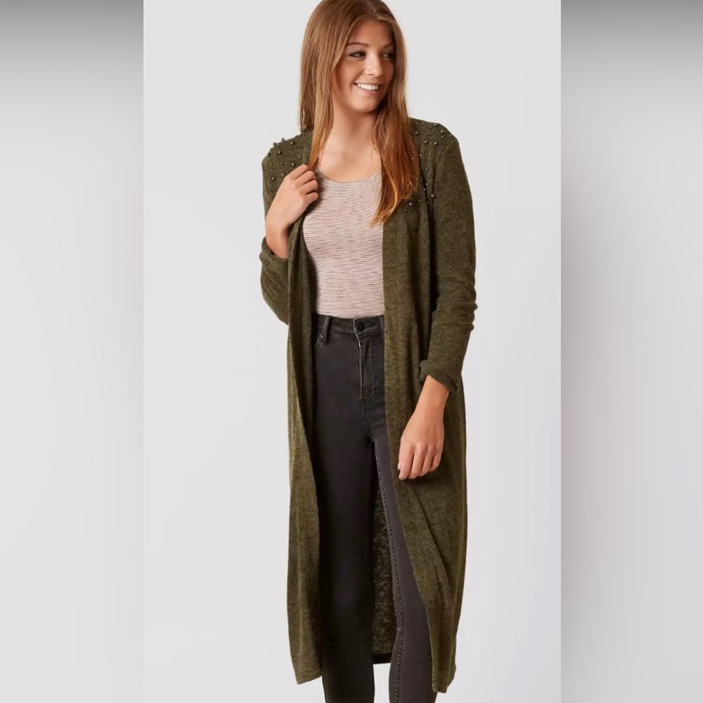 Lava by buckle-open -front cardigan,studded pearl embellishments